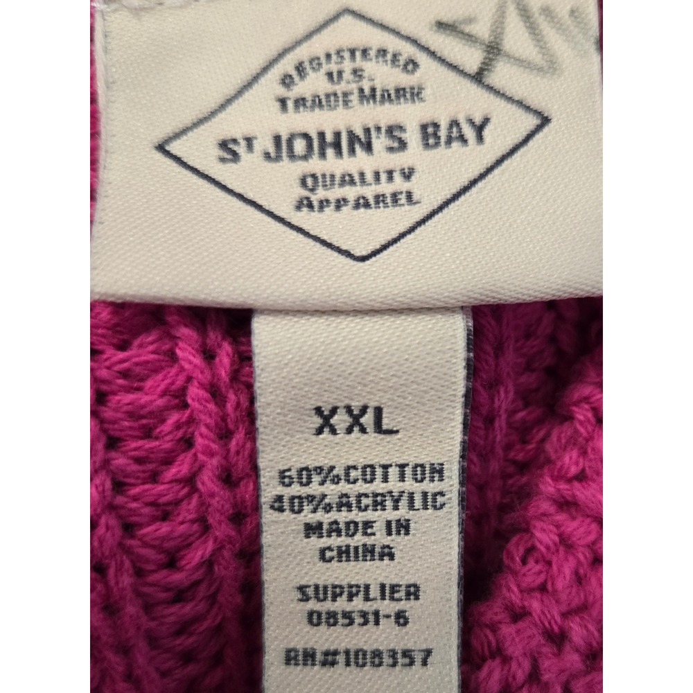 St Johns Bay NWT Fishermans Womens XXL Party Pink Cable Knit Button Side Sweater - Picture 10 of 11